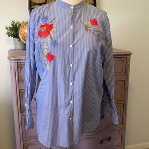 Loft Embroidered Chambray like Blouse